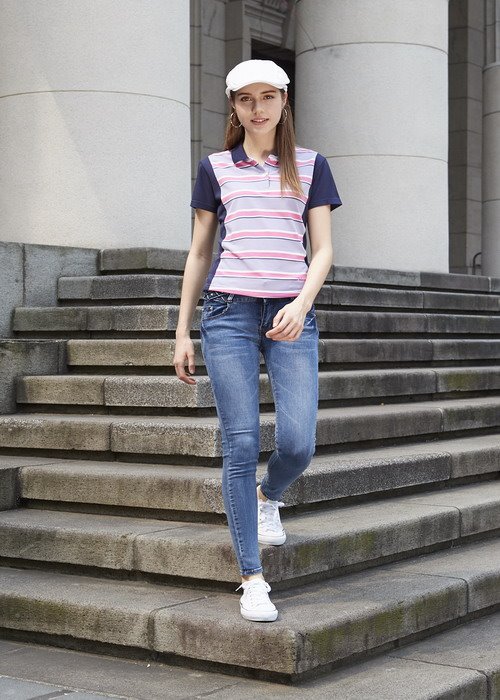 DB-8956 女Coolmax 條紋POLO